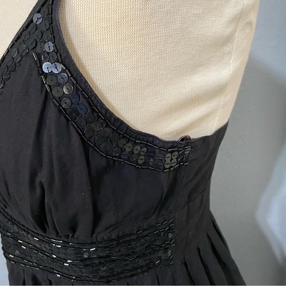 G by Guess Black Fit and Flared V NeckLine Dress Embroidered Sequence Size L - Picture 7 of 16